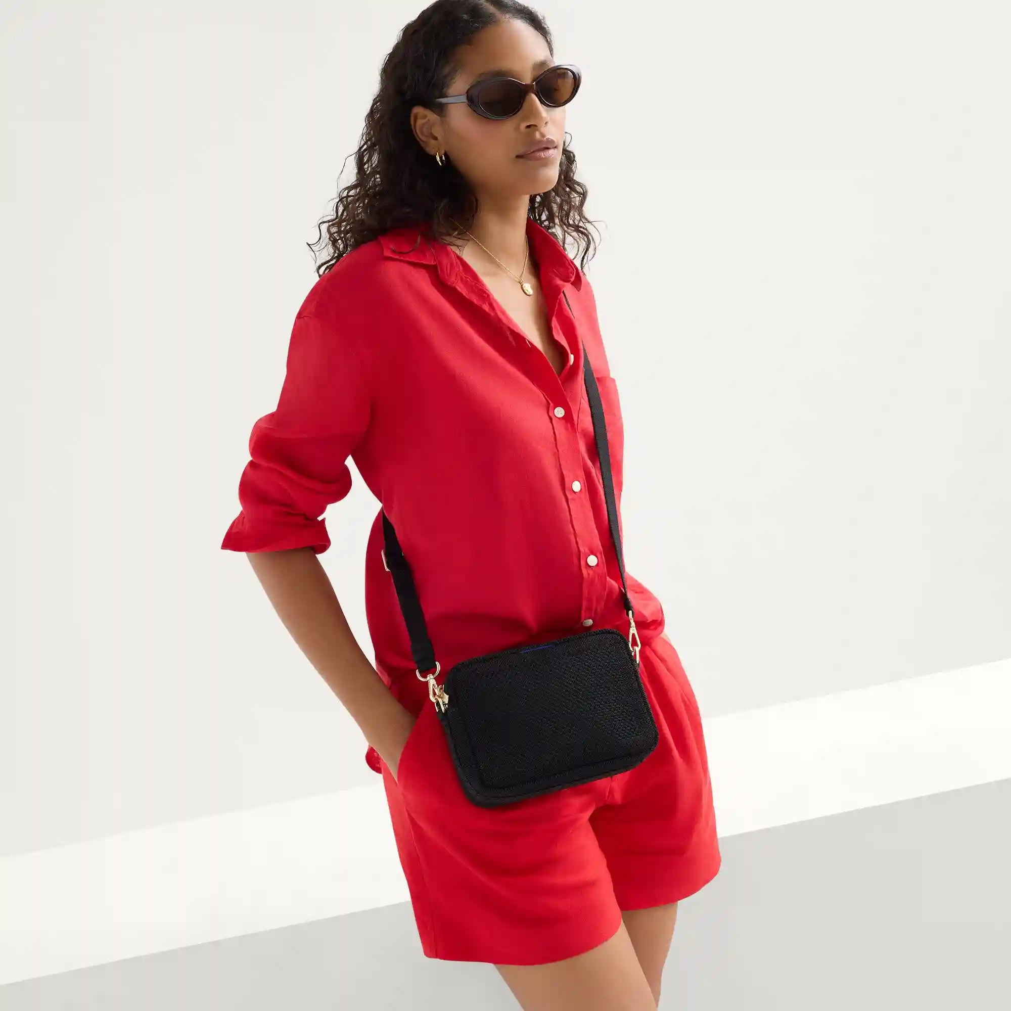 The Crossbody Camera Bag - Black Licorice Open-Knit