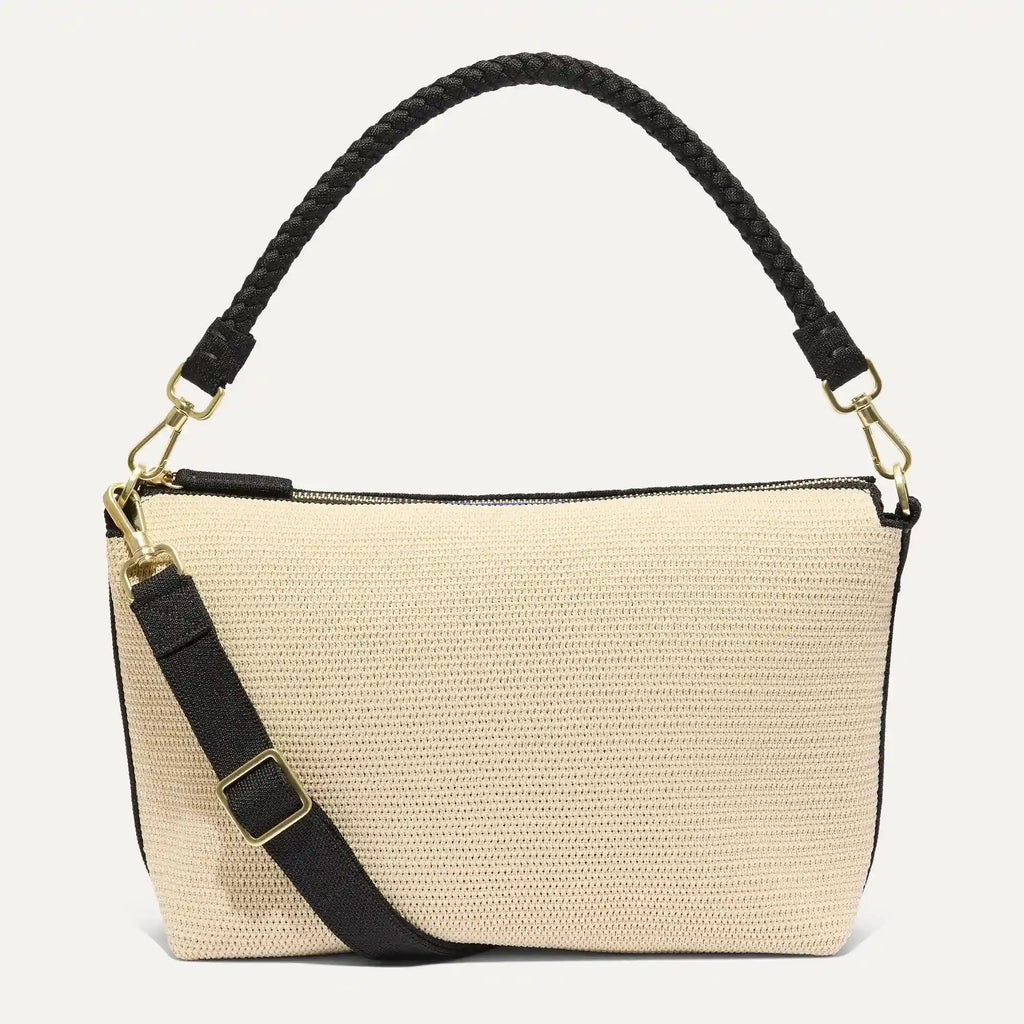 The Daily Crossbody - Black and White Raffia-Knit
