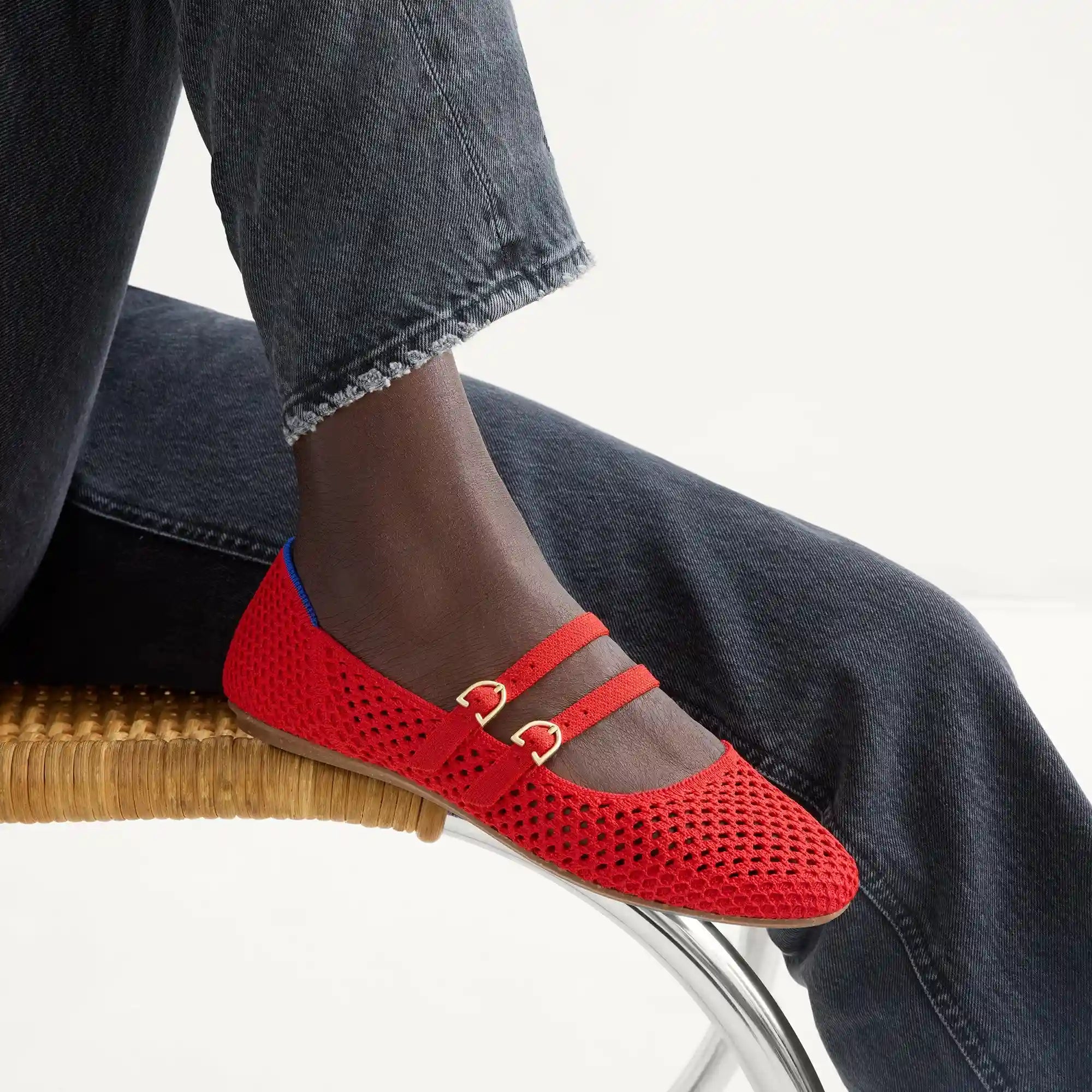 The Double Buckle Mary Jane - Bright Red Mesh