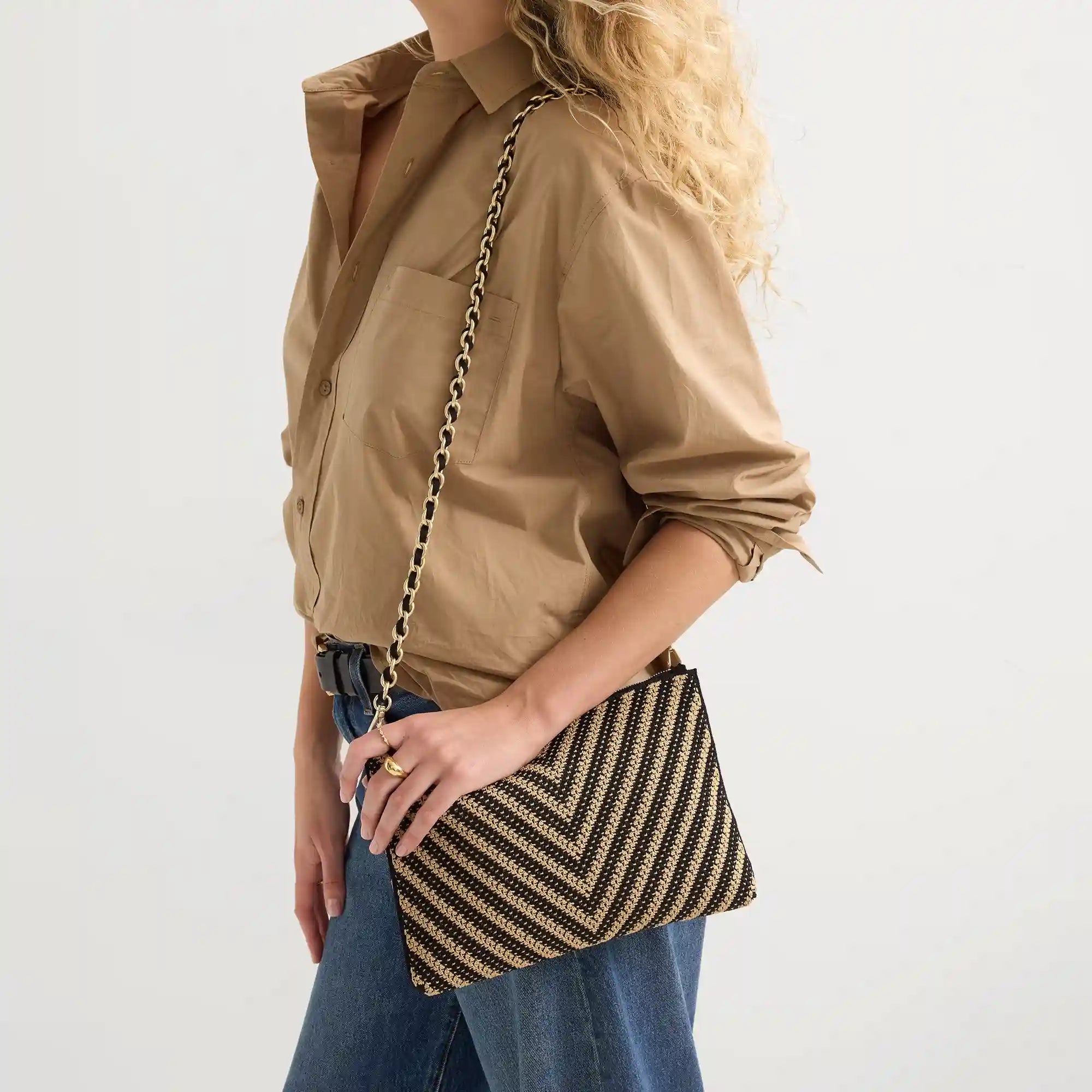 The Convertible Clutch - Toffee Chevron