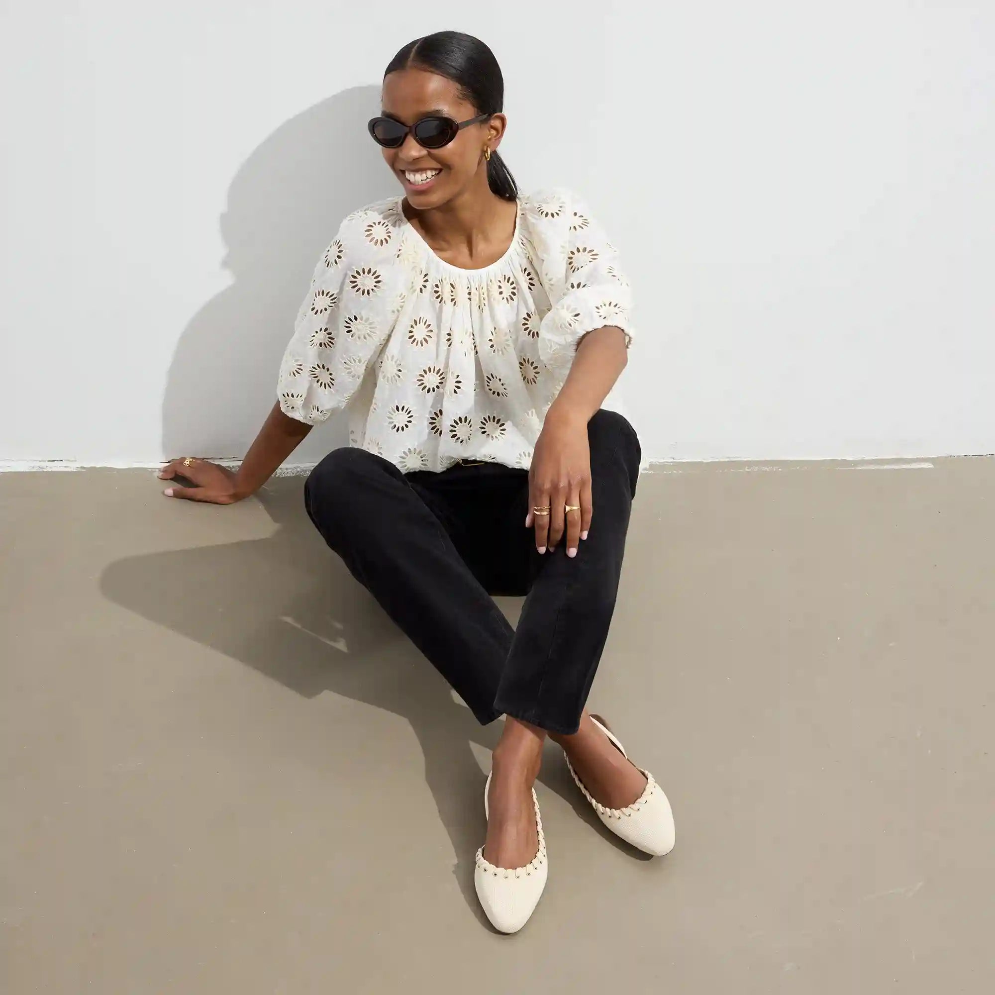 The Almond Slingback - Eyelet Ivory
