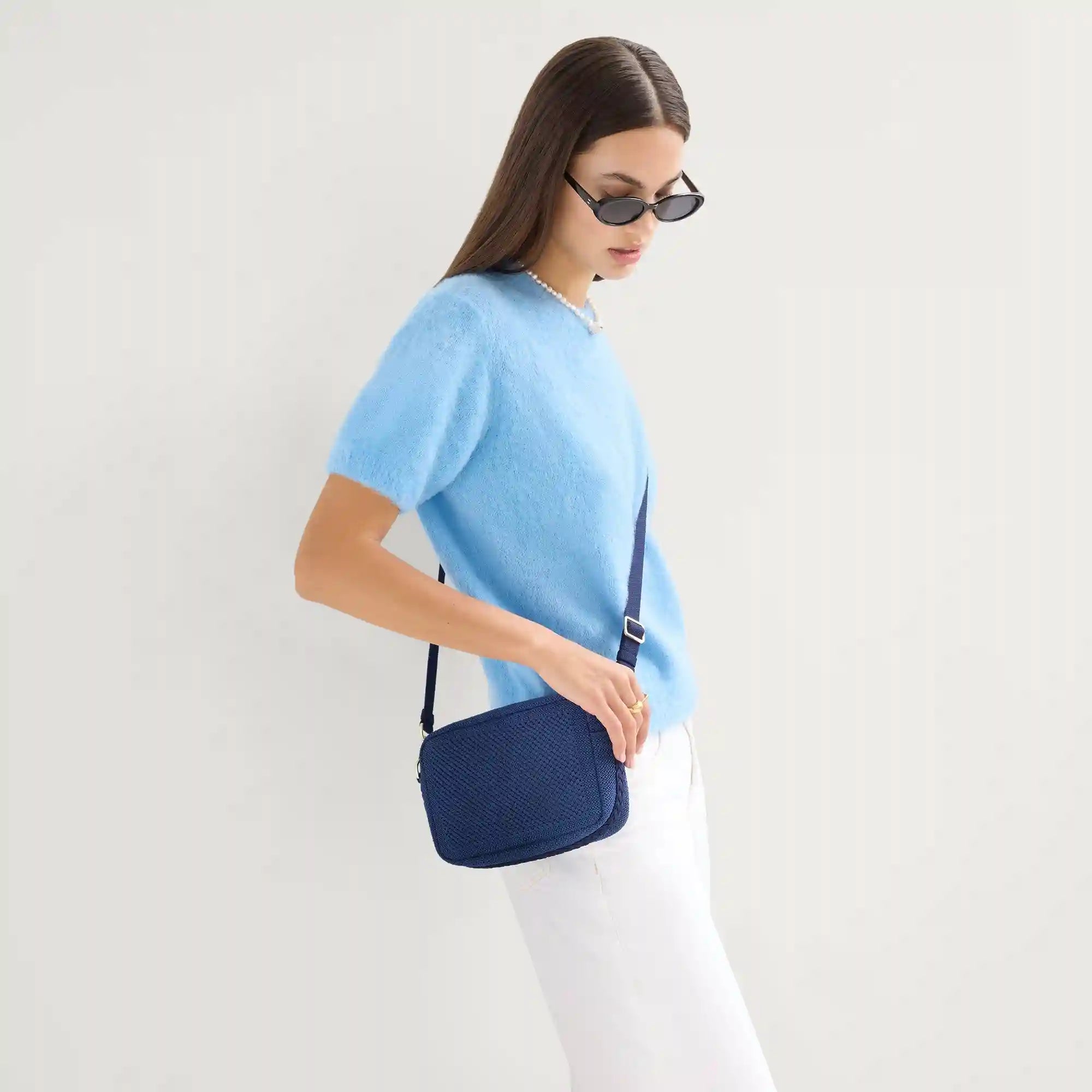 The Crossbody Camera Bag - Lagoon Open-Knit
